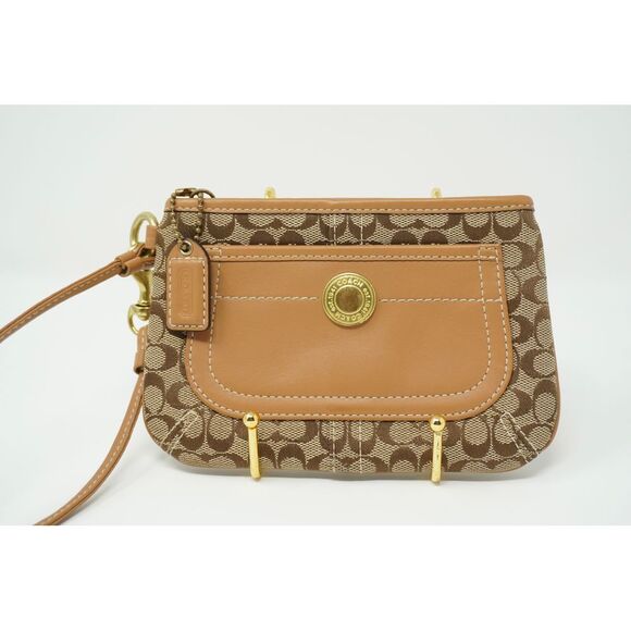 Coach Mini Rowan‎ Charm Satchel Bag Natural Colored Leather Brown Signature Gold - Picture 1 of 3